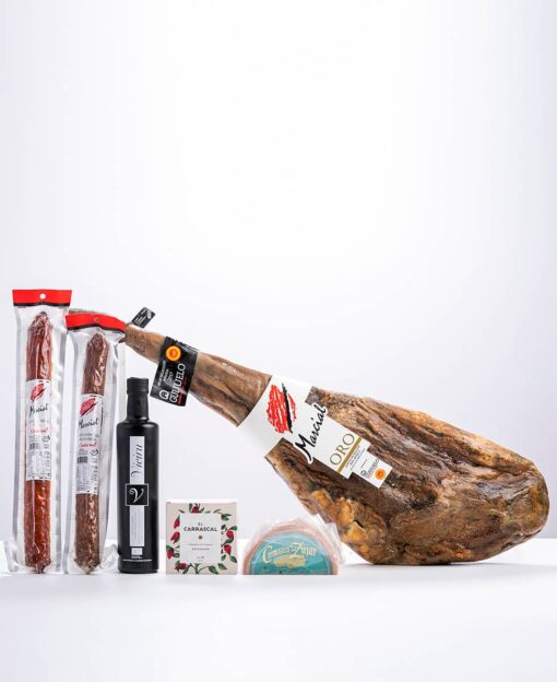 Jamón de bellota 100% raza ibérca + productos gourmet de regalo